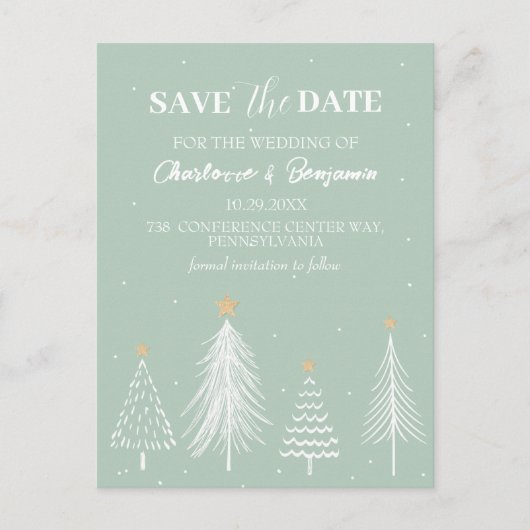 Sage Green Winter Kerstmis Save the Date Wedding Briefkaart (Voorkant)