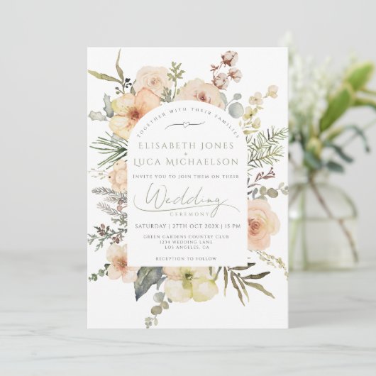 Sage Green Winter Pine Bloemen Kerstbruiloft Kaart (Staand voorkant)