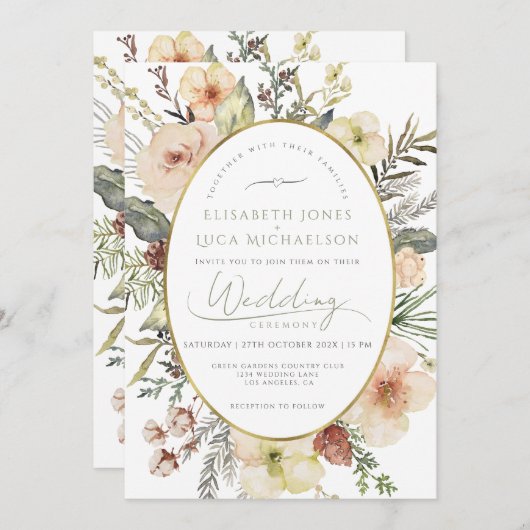 Sage Green Winter Pine Botanische Monogram Huwelij Kaart (Voorkant / Achterkant)