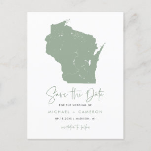 Sage Green Wisconsin Kaart Modern Save the Date