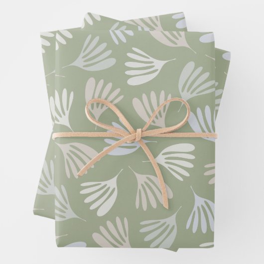 Sage Green Wisp laat modern Abstract patroon achte Inpakpapier Vel (In situ)