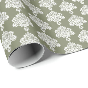 Sage Green   Wit Damast inpakpapier