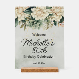 Sage Green Witte Rozen 80ste Verjaardag Acryl Bord