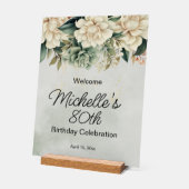 Sage Green Witte Rozen 80ste Verjaardag Acryl Bord (Hoek)