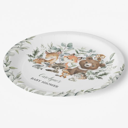 Sage Green Woodland Animals Eucalyptus Baby shower Papieren Bordje (Gekanteld)