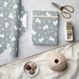 Sage Green Woodland Baby Beren Cadeaupapier