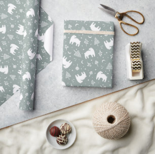 Sage Green Woodland Baby Beren Cadeaupapier