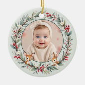 Sage Green Woodland Baby First Christmas Photo Keramisch Ornament (Voorkant)