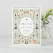 Sage Green Woodland Baby Shower Invitation Kaart (Staand voorkant)