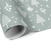 Sage Green Woodland Bomen Cadeaupapier (Rol Hoek)