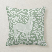Sage Green Woodland Deer Bird Natuur Sierkussen