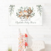 Sage Green Woodland Forest Animals Baby Welkom Spandoek (Insitu)