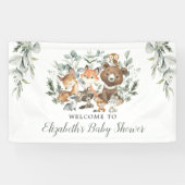 Sage Green Woodland Forest Animals Baby Welkom Spandoek (Horizontaal)