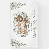 Sage Green Woodland Forest Animals Baby Welkom Spandoek (Verticaal)
