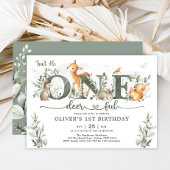 Sage Green Woodland One-deerful 1st Birthday Boy Kaart