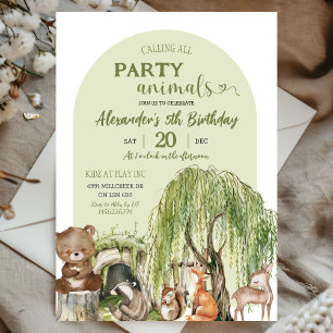 Sage Green Woodland Party Dieren Jongen Verjaardag Kaart