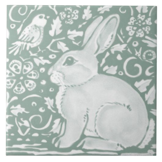 Sage Green Woodland Rabbit Forest Animal Natuur Tegeltje (Voorkant)