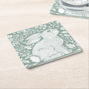Sage Green Woodland Rabbit Forest Cute Kartonnen Onderzetters