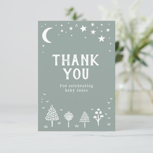 Sage Green Woodland Stars Baby shower Bedankkaart (Staand voorkant)