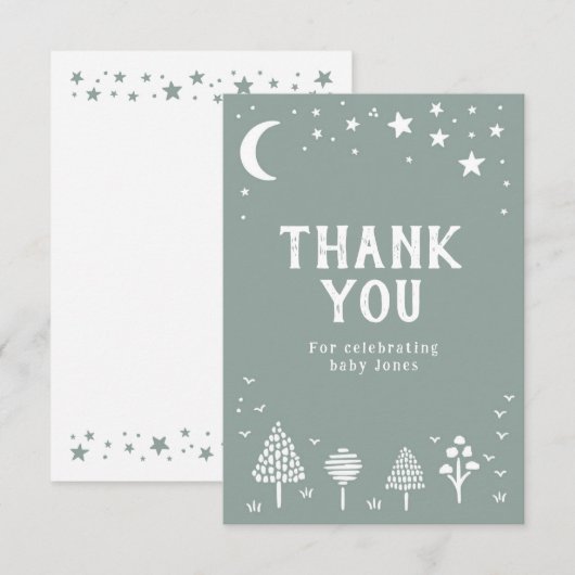 Sage Green Woodland Stars Baby shower Bedankkaart (Voorkant / Achterkant)