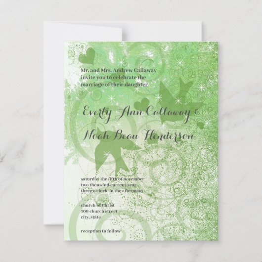 Sage Green Woodland Vogels & Swirls Bruiloft Kaart (Voorkant)