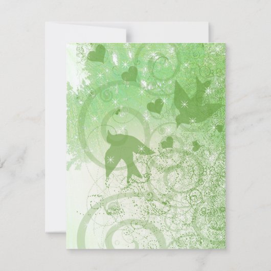 Sage Green Woodland Vogels & Swirls Bruiloft Kaart (Achterkant)