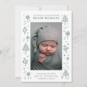 Sage Green Woodlands Foto Geboorte Aankondiging (Voorkant)