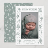 Sage Green Woodlands Foto Geboorte Aankondiging (Voorkant / Achterkant)