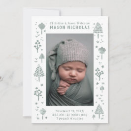 Sage Green Woodlands Foto Geboorte Aankondiging