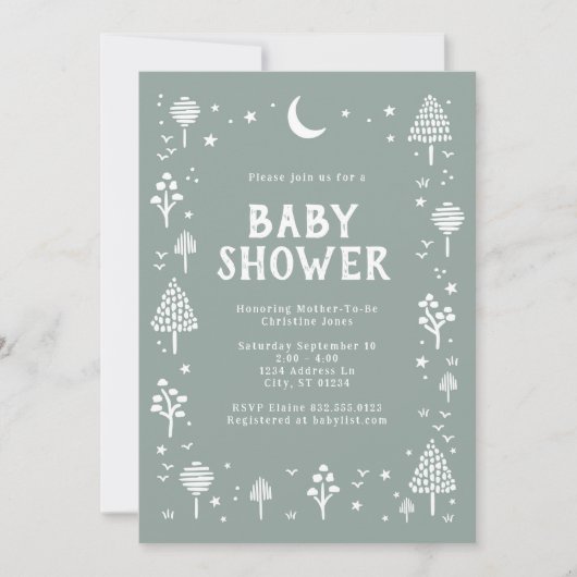 Sage Green Woodlands & Stars Baby shower Kaart (Voorkant)