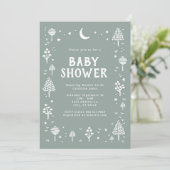Sage Green Woodlands & Stars Baby shower Kaart (Staand voorkant)