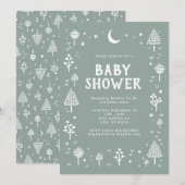 Sage Green Woodlands & Stars Baby shower Kaart (Voorkant / Achterkant)