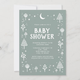 Sage Green Woodlands & Stars Baby shower Kaart