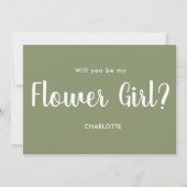 Sage Green Word Mijn Bloemenmeisje Script  Kaart (Voorkant)
