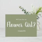 Sage Green Word Mijn Bloemenmeisje Script  Kaart (Staand voorkant)