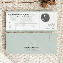 Sage Green World Map Boarding Pass RSVP Card Kaart