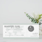 Sage Green World Map Boarding Pass RSVP Card Kaart (Staand voorkant)