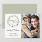 Sage Green Wreated Photo Save the Date (Voorkant / Achterkant)