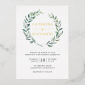 Sage Green Wreath Greenery Rustic Wedding Gold Folie Uitnodiging (Voorkant)