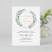 Sage Green Wreath Greenery Rustic Wedding Gold Folie Uitnodiging (Staand Voorkant)