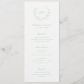 Sage Green Wreath Monogram Elegante bruiloft Menu (Voorkant)