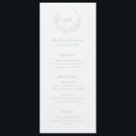 Sage Green Wreath Monogram Elegante bruiloft Menu<br><div class="desc">Elegant huwelijksmenu met een schoon en tijdloos ontwerp met uw monogram in een kranskam.</div>