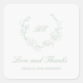 Sage Green Wreath Monogram Elegante bruiloft Vierkante Sticker (Voorkant)