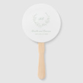 Sage Green Wreath Monogram Foto Elegant Huwelijk Handwaaier (Voorkant)