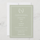 Sage green wreath monogram luxury wedding  kaart (Voorkant)