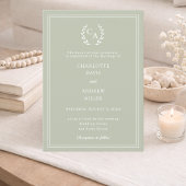 Sage green wreath monogram luxury wedding kaart