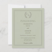Sage green wreath monogram wedding invitation (Voorkant)
