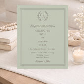Sage green wreath monogram wedding invitation