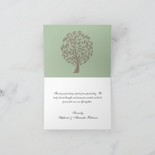 Sage Green, zacht bruin gestileerde Eco Tree Dank Bedankkaart (Binnen)