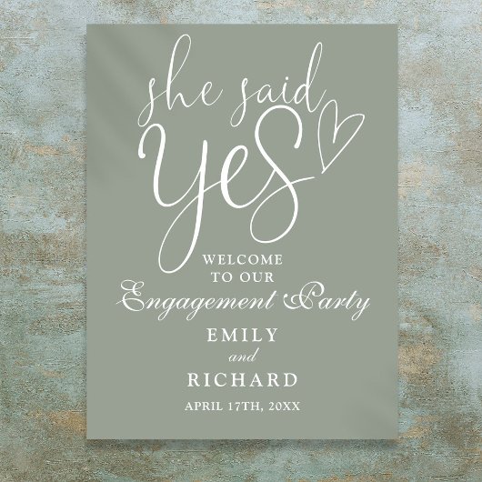 Sage Green Ze zei ja Verloving welkom teken Poster